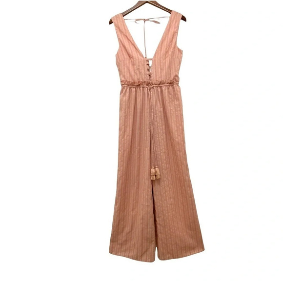 Tularosa Essie Jumpsuit Open Back Linen Cotton Blend Blush Pink Flared Size S - Picture 4 of 11